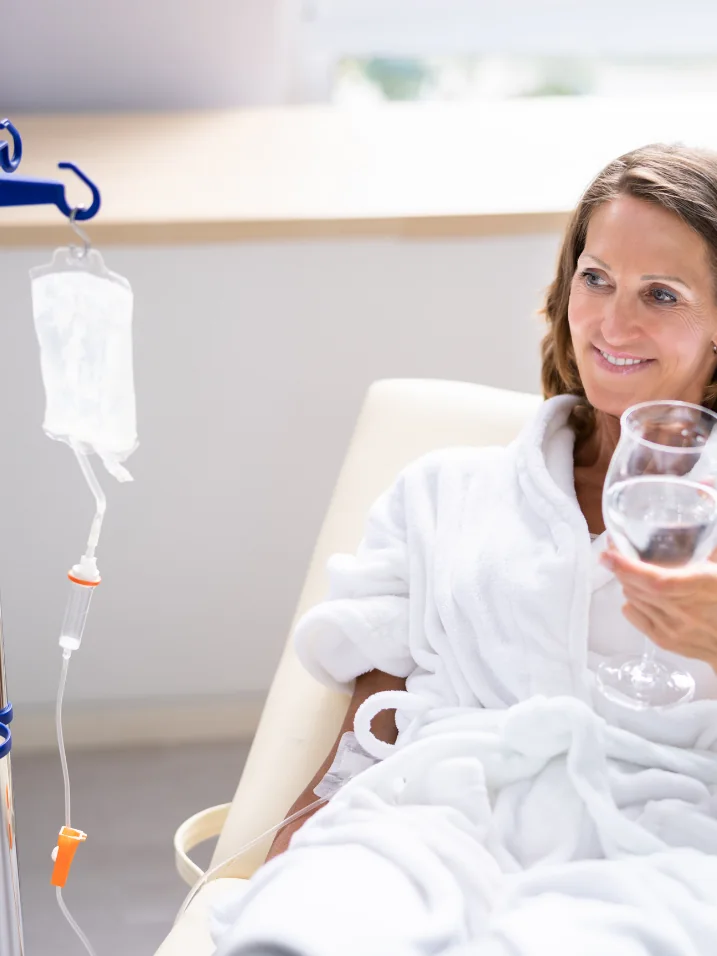 Patient relaxing during an IV therapy session